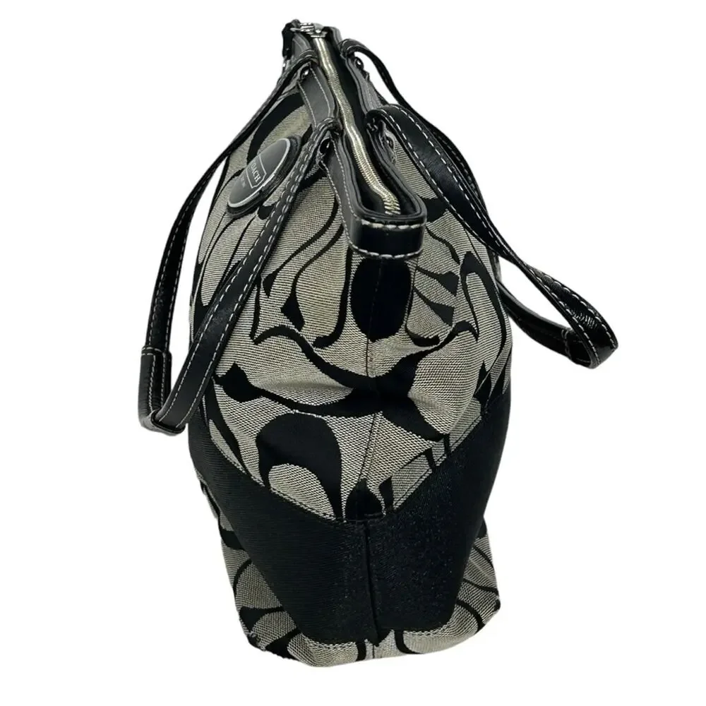 Coach Vintage Signature Canvas Tote Black Khaki Large - Picture 8 of 12